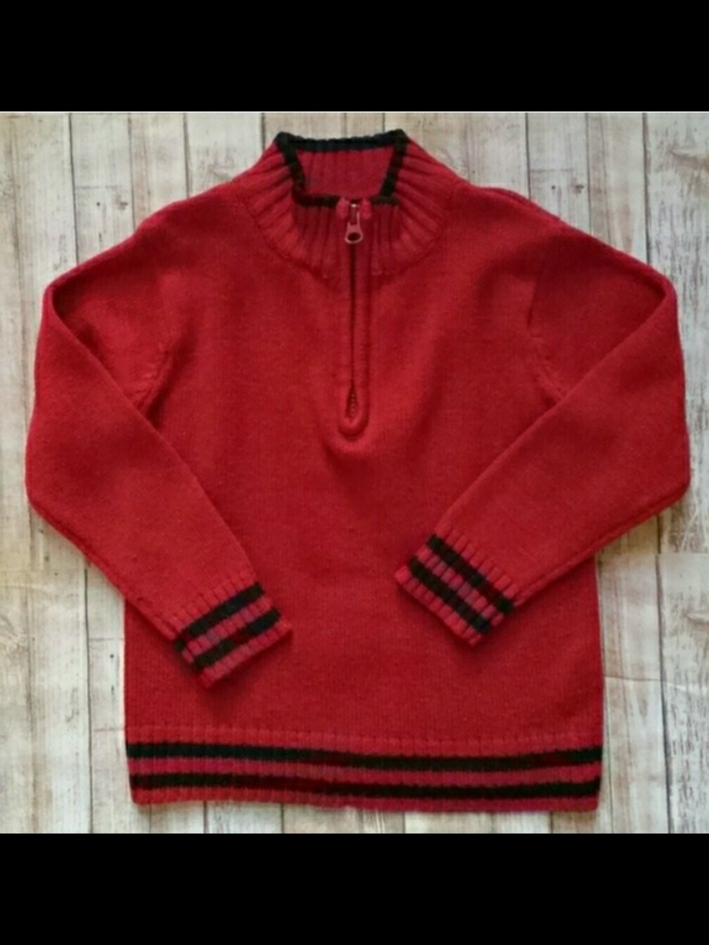 Kids Red Half-Zip Sweater with Black Trim